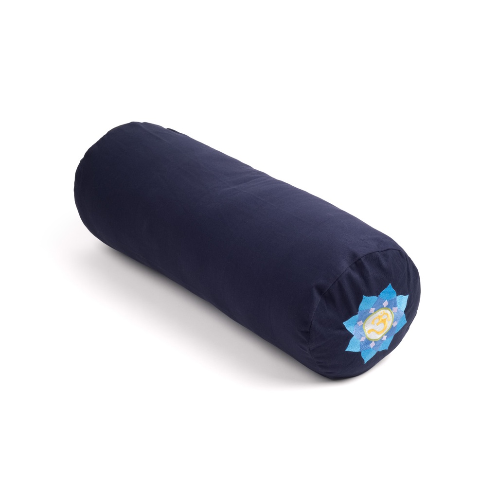 Yoga Bolster - Large Cylindrical Round Cotton Filled OM Embroidered Lotus -  Yoga