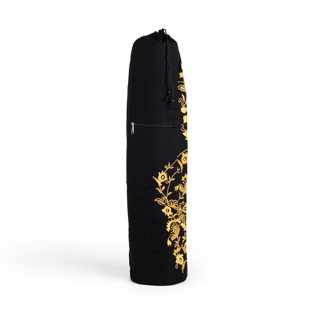 Cotton Yoga Bag Pilates Mat Bag Fitness Yoga Bag Black Gold Floral Yoga Mat  Bag